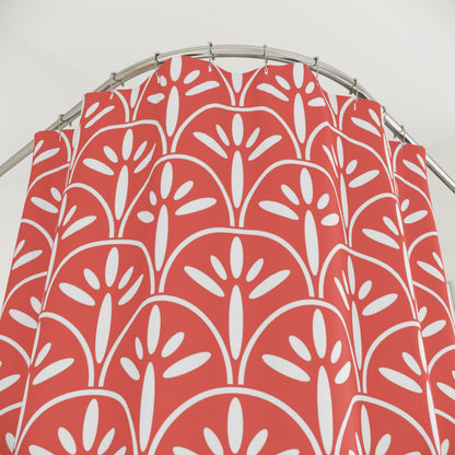 Art Deco Modern Coral Vibrant Floral Shower Curtain - Mid Century Modern Gal
