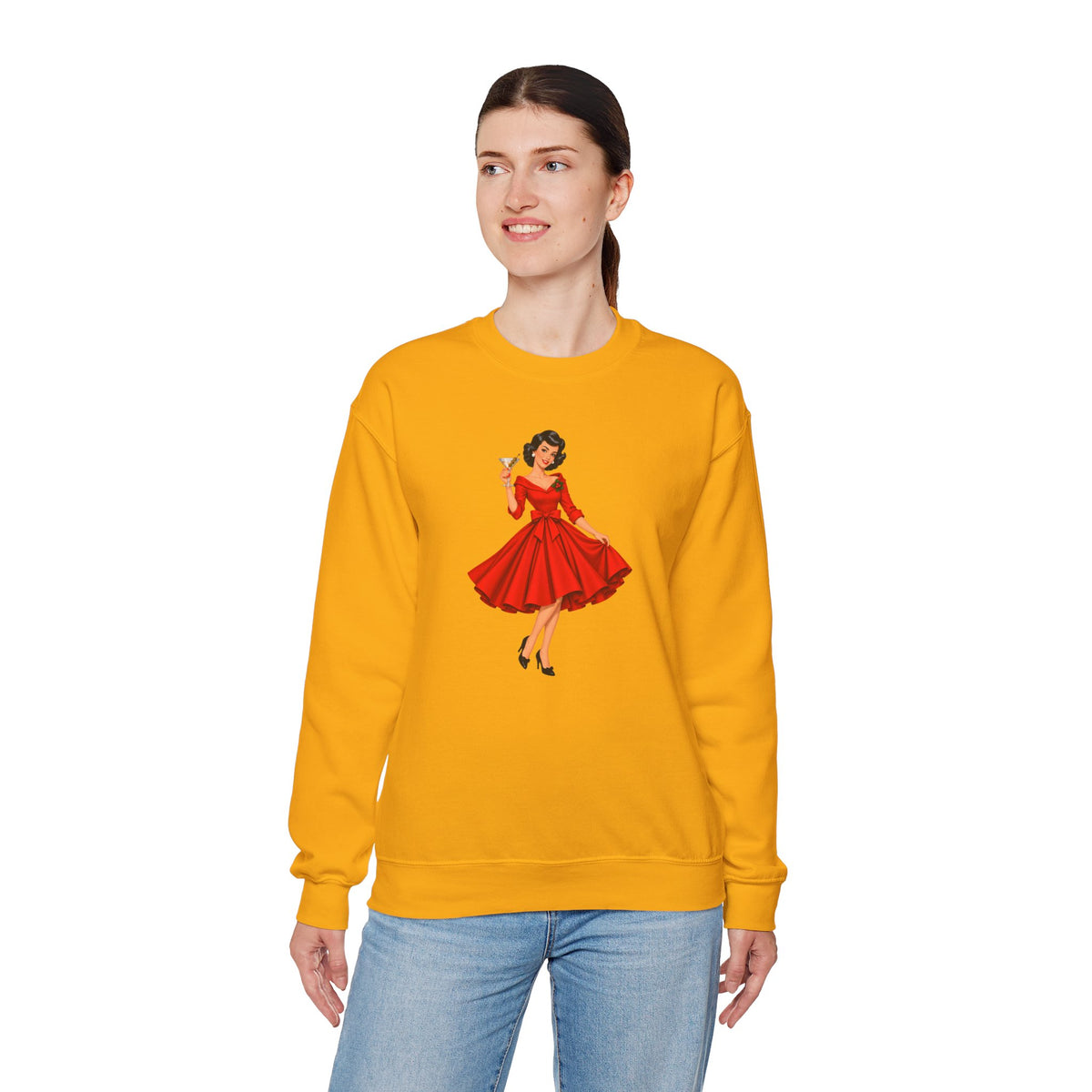 Mid Century Modern Christmas Martini Gal Unisex Heavy Blend™ Crewneck Sweatshirt - Mid Century Modern Gal