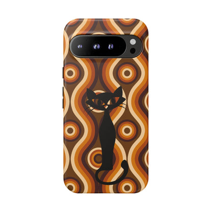 Retro Phone Case, Groovy Brown, Atomic Kitsch Cat Tough Smart Phone Cases