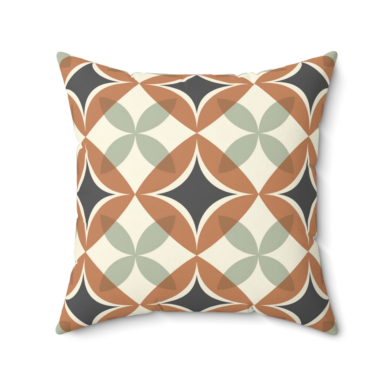 Mid Century Modern Interlocking Geometric, Terracotta Sage Charcoal Pillow Cover and Insert - Mid Century Modern Gal