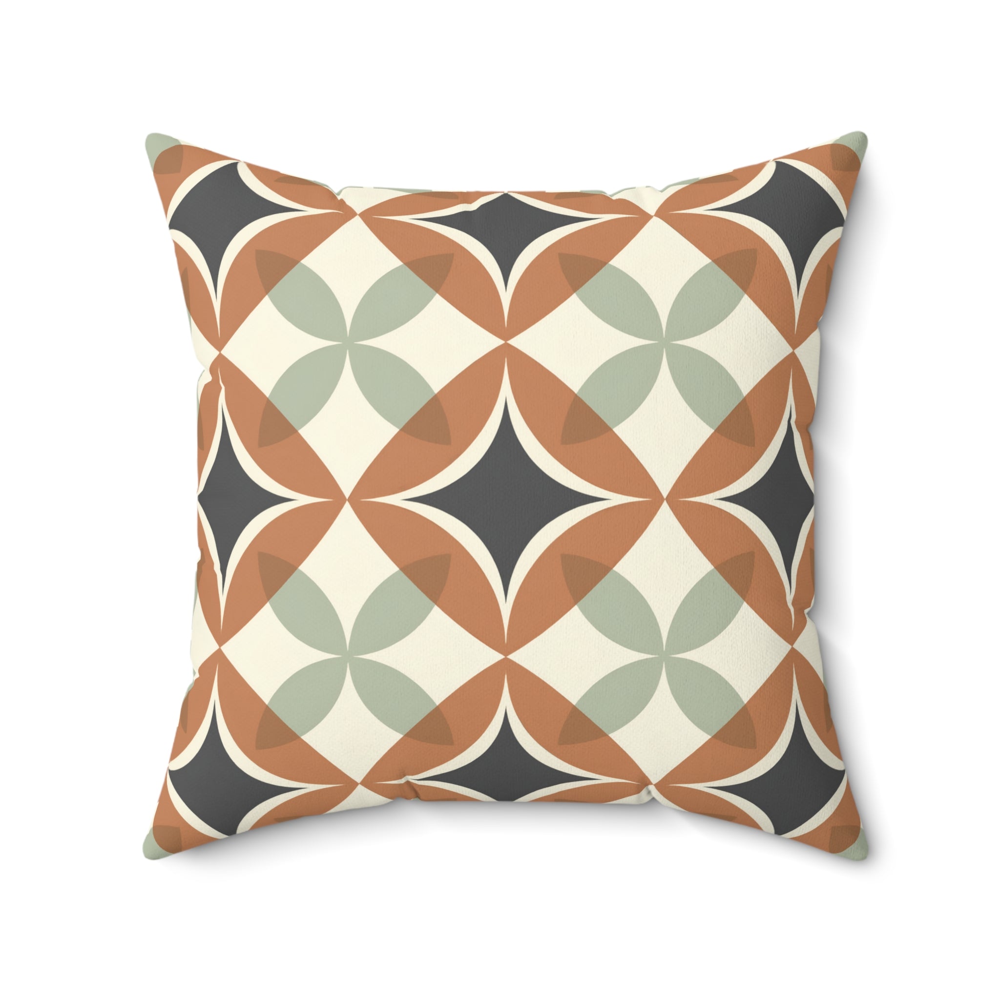 Mid Century Modern Interlocking Geometric, Terracotta Sage Charcoal Pillow Cover and Insert - Mid Century Modern Gal