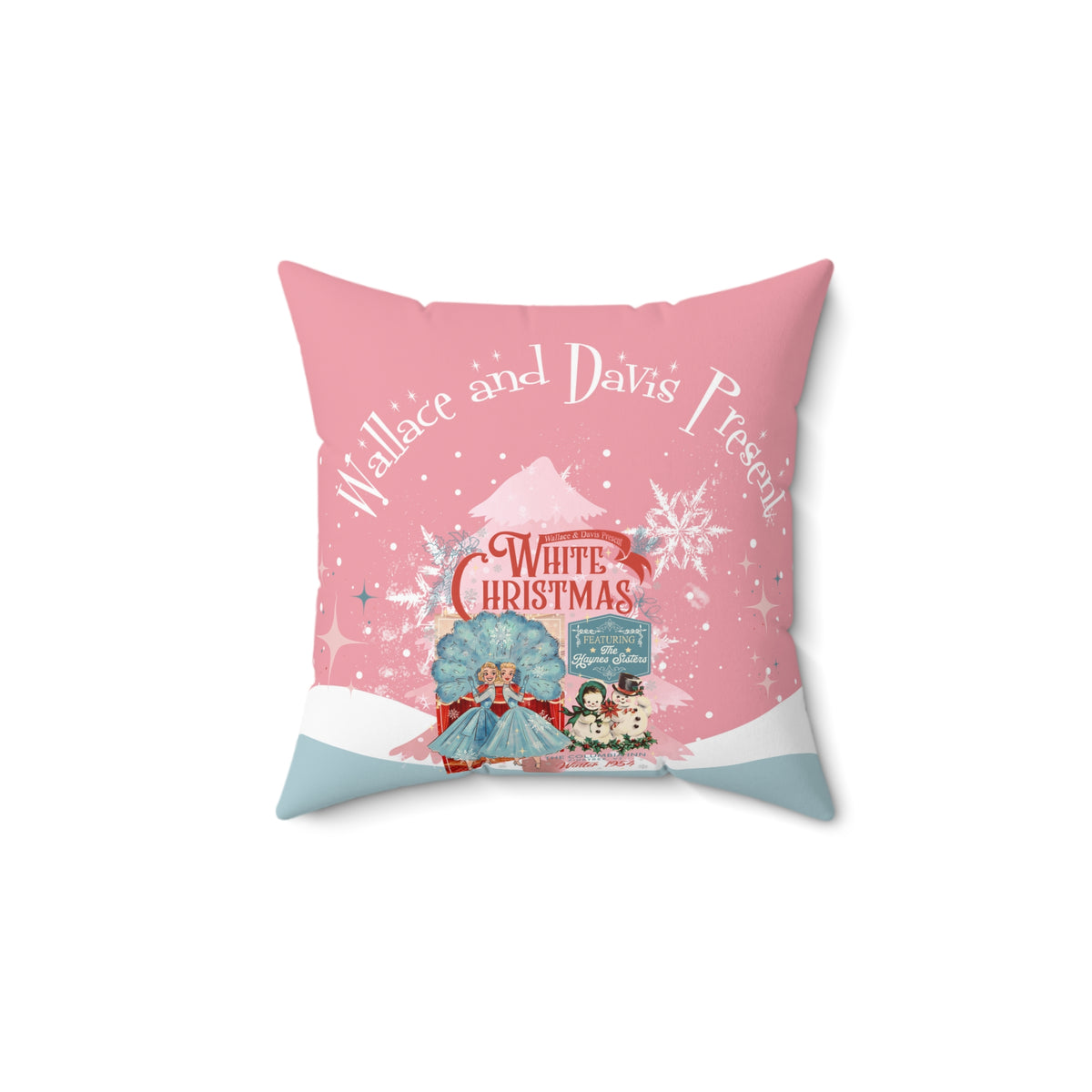 Sisters Sisters, Festive Christmas Square Pillow - 'Wallace and Davis's Present' Design - Mid Century Modern Gal