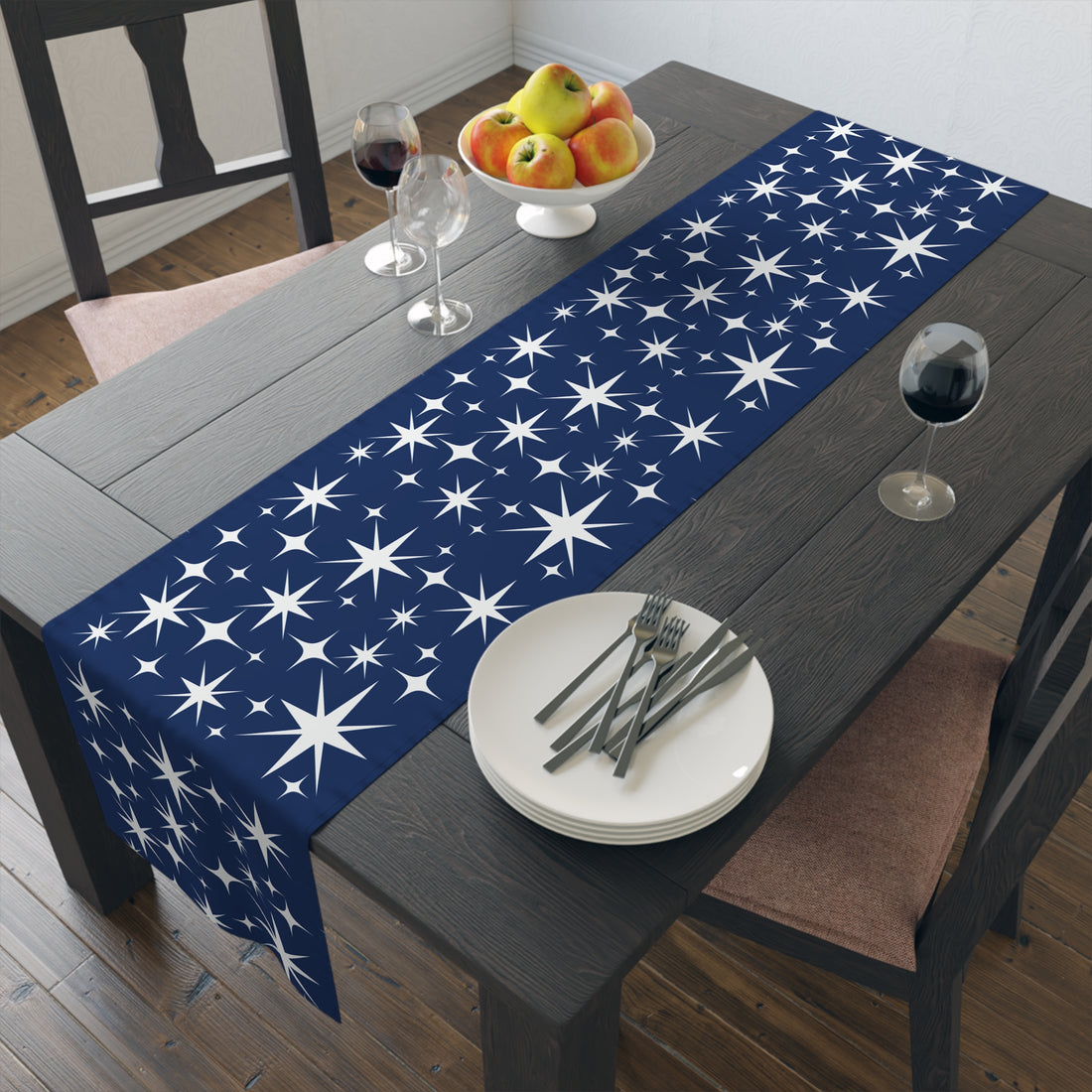 Navy Mid Mod Starburst Starry Night Table Runner - Elegant Mod Decor - Mid Century Modern Gal