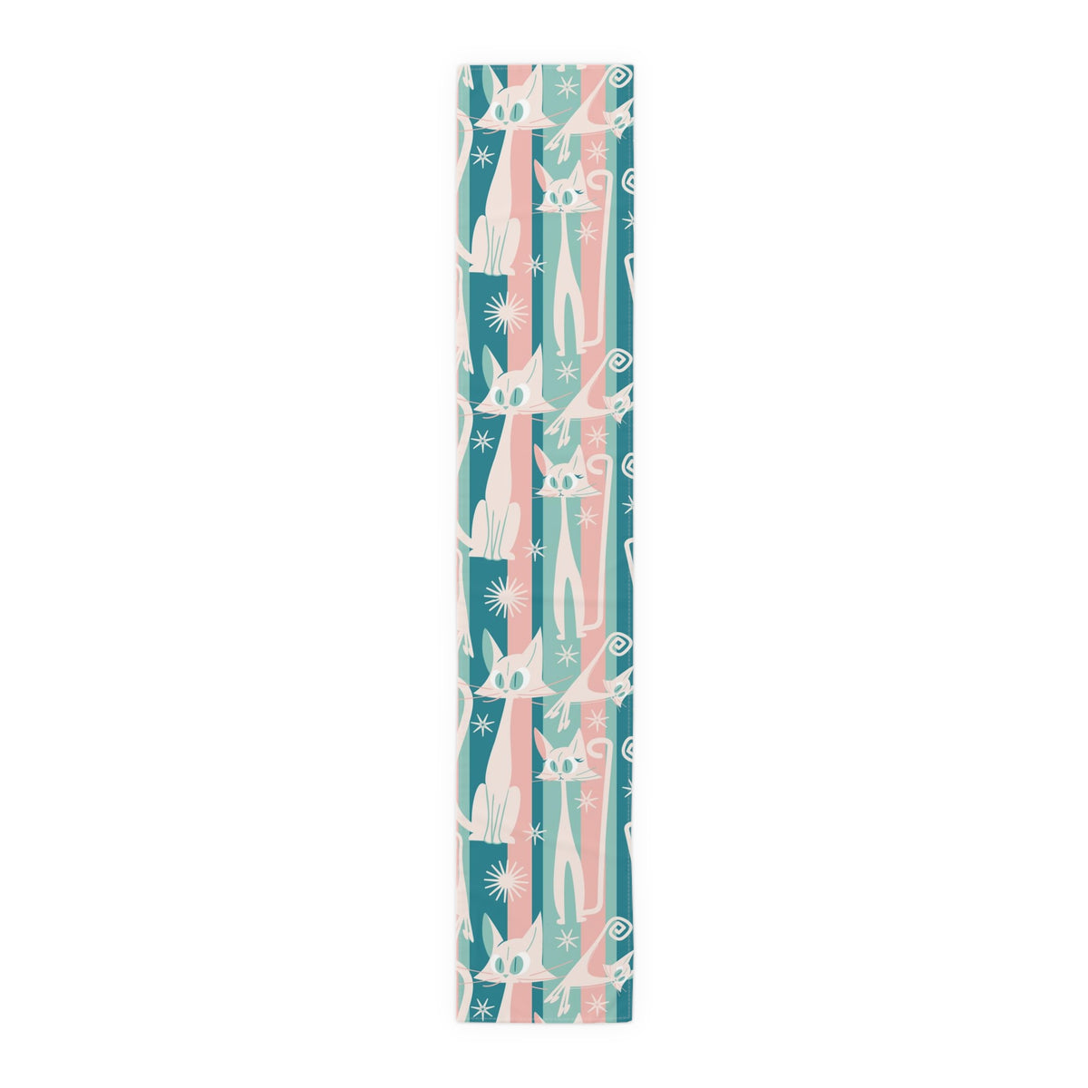 Kitschy Cat Cafe Aqua, Pink Bespoke Home Decor,  Mid Century Modern Table Runner - Mid Century Modern Gal