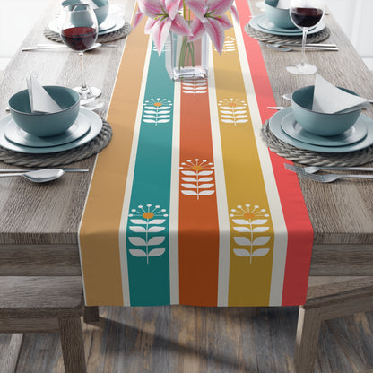 Retro Summer Scandinavian Boho Floral Table Runner - Mid Century Modern Gal