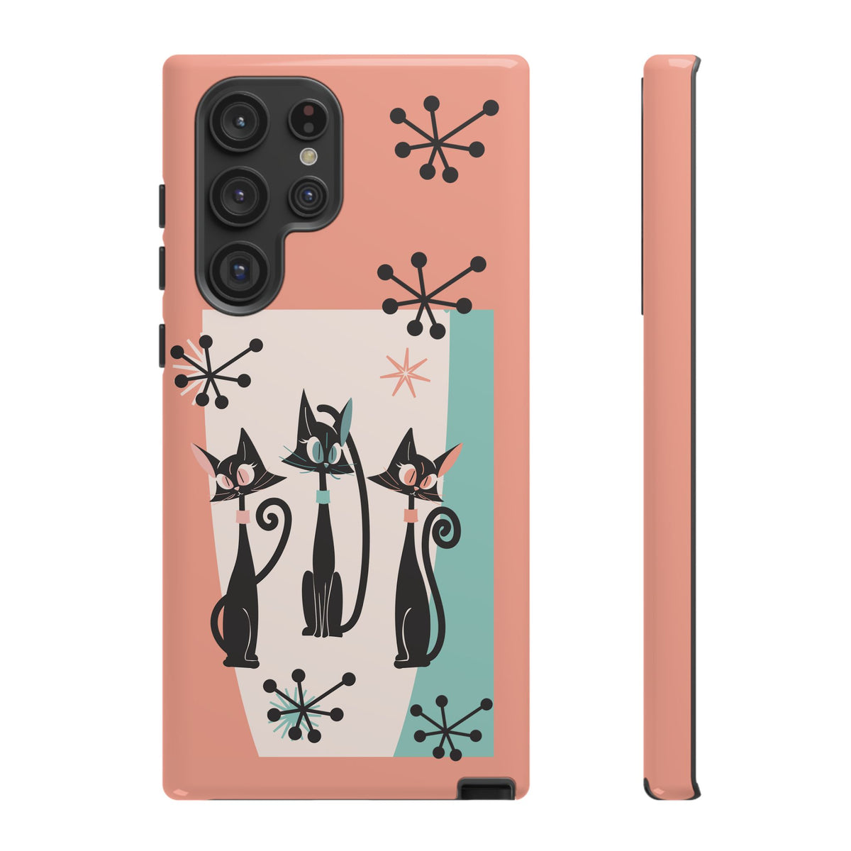 Atomic Cat Mid Mod Coral Aqua Blue Starburst Kitschy Fun Chic Samsung, Smart Phones Tough Cases - Mid Century Modern Gal