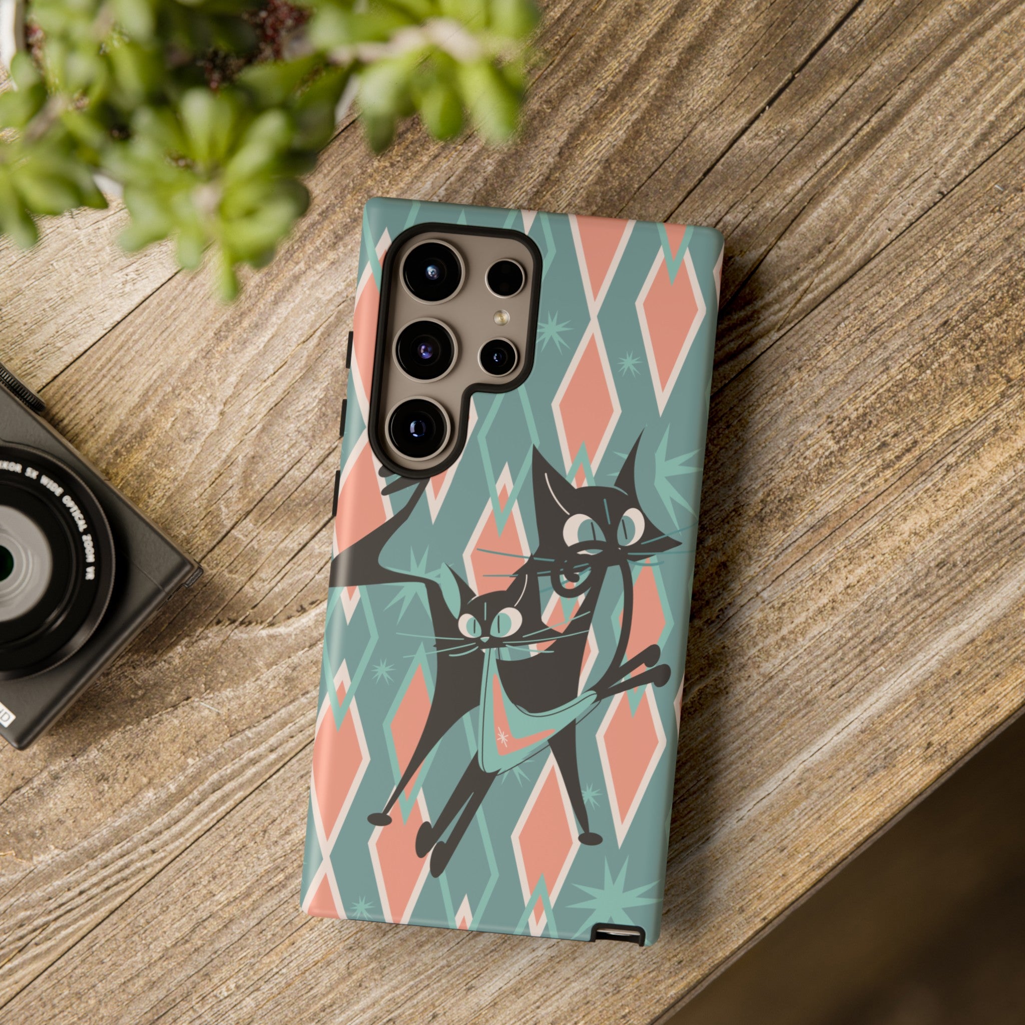 Mid Mod Atomic Cat Kitschy Retro Chic Samsung, Smart Phone Tough Cases