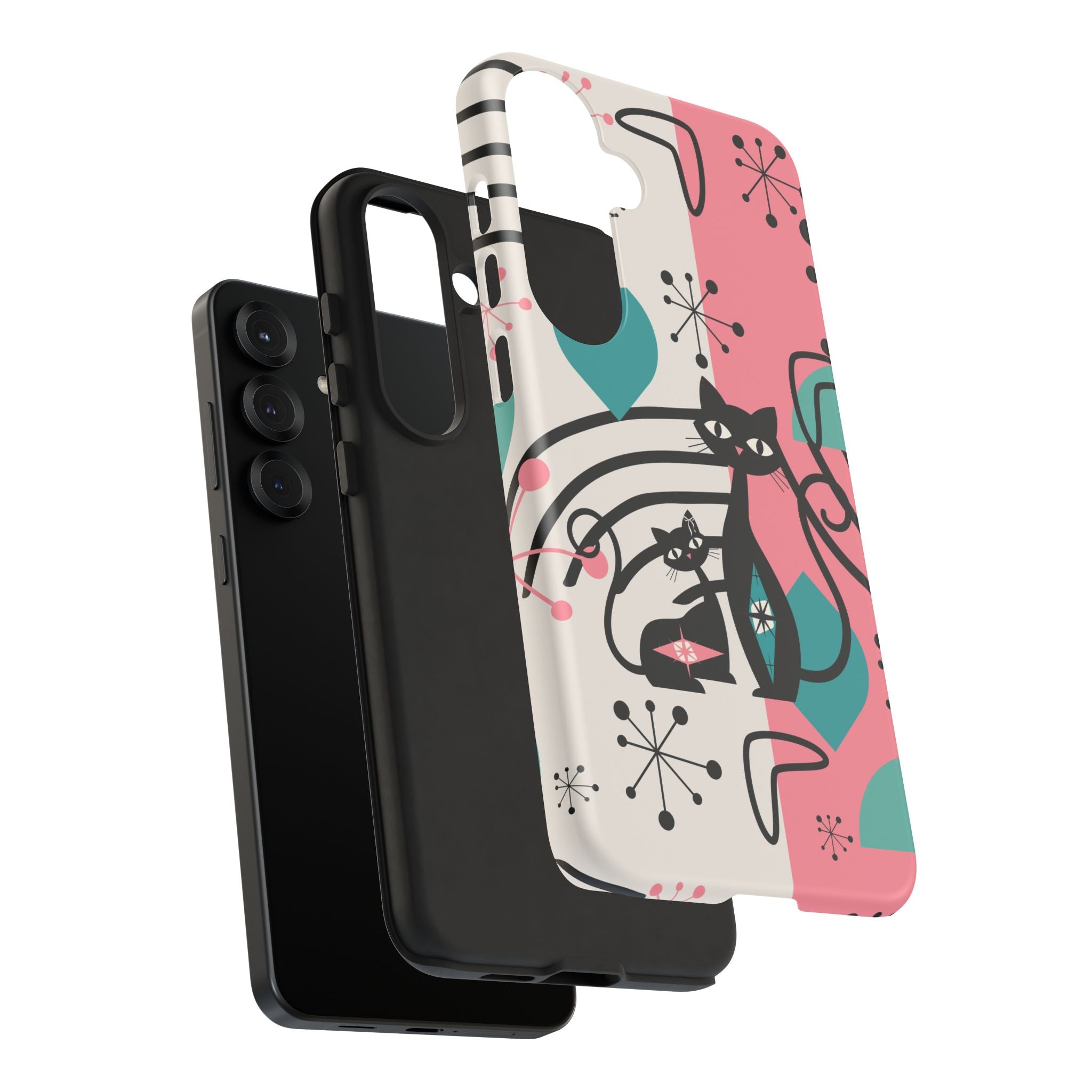 Mid Mod Atomic Cat Boomerang Starburst, Pink, Black Kitschy Stylish Cat Phone Case: Modern Design for Cat Lovers