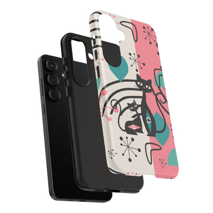 Mid Mod Atomic Cat Boomerang Starburst, Pink, Black Kitschy Stylish Cat Phone Case: Modern Design for Cat Lovers