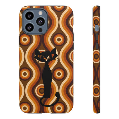 Retro Phone Case, Groovy Brown, Atomic Kitsch Cat Tough Smart Phone Cases