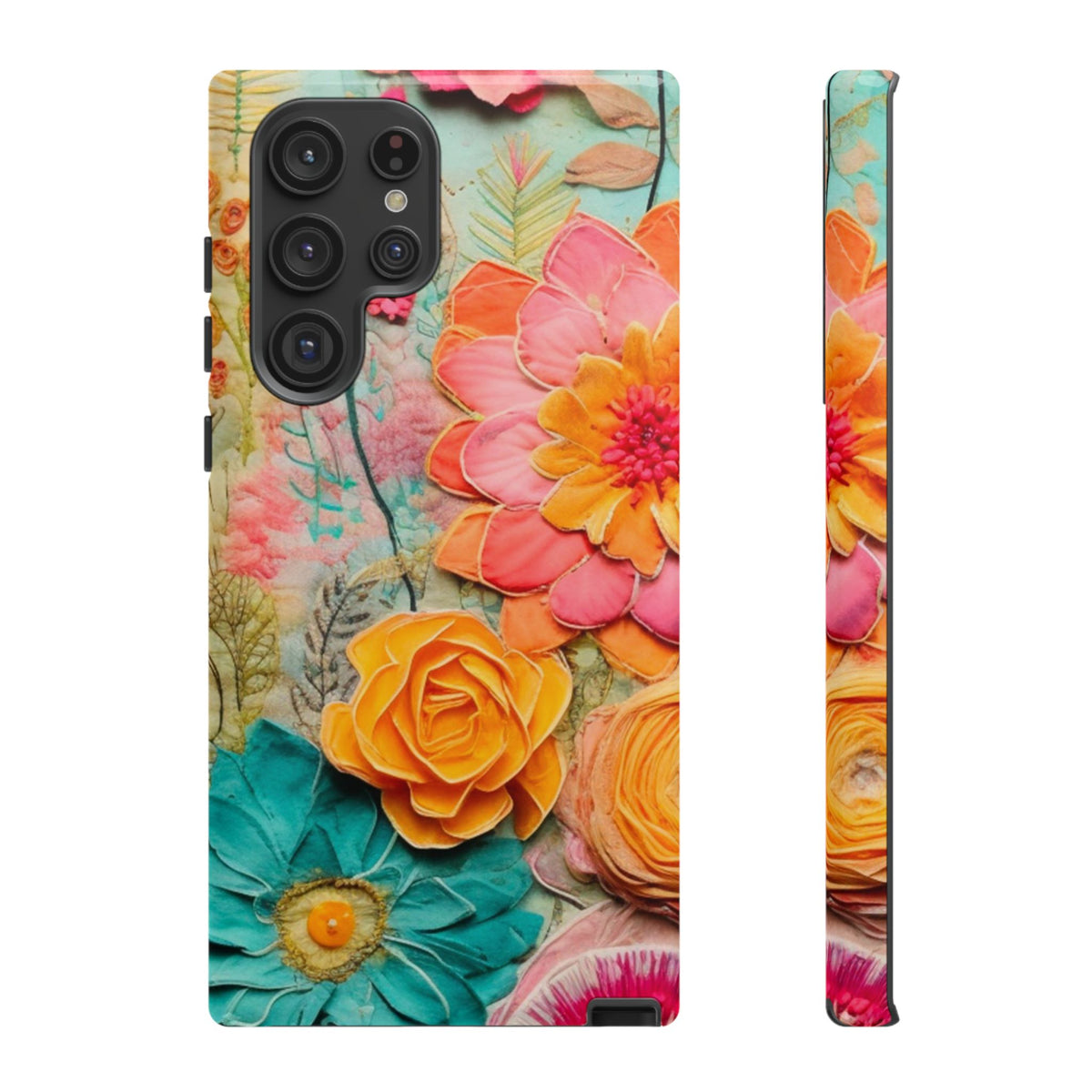 Boho Retro Floral Faux Pressed Flowers Smart Phone Tough Phone Cases