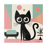 Mid Century Modern Atomic Kitty Cat, Pink, Kitschy Mod Matte Canvas - Mid Century Modern Gal