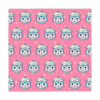 Mid Century Modern Kitschy Anthropomorphic Blue Cat with Floral Hat Tablecloth - Mid Century Modern Gal