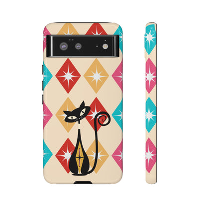 Mid Century Modern Atomic Cat, Atomic 50s Diamonds Retro Phone Tough Cases