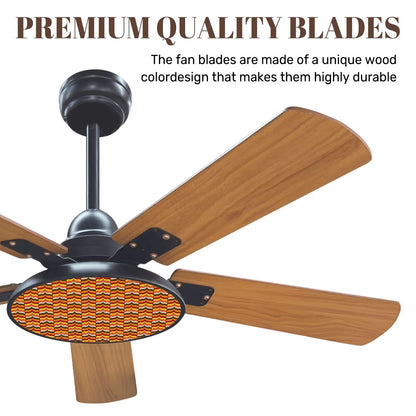 Mid Mod 70s Scandinavian Designed Brown, Orange Yellow MCM Retro Ceiling Fan With Light - Mid Century Modern Gal