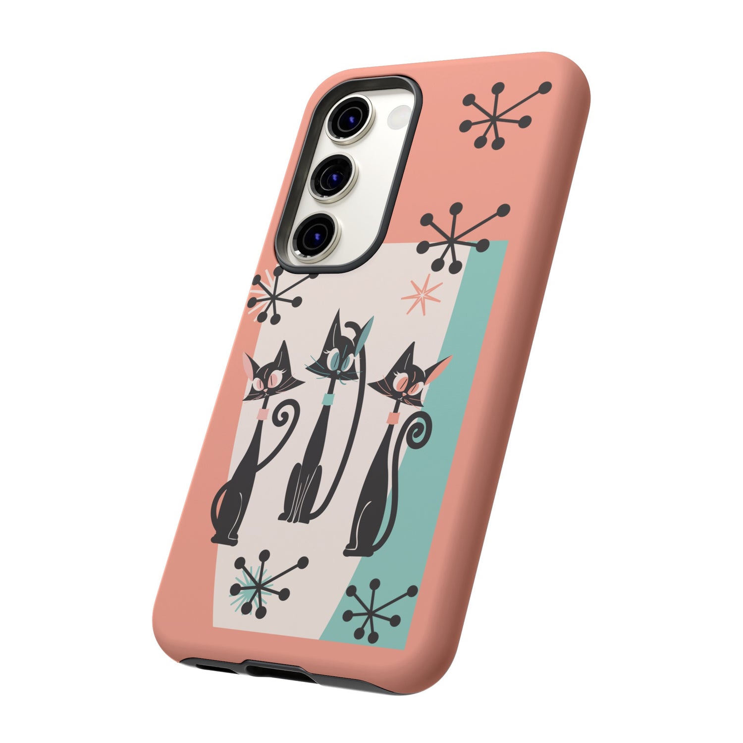 Atomic Cat Mid Mod Coral Aqua Blue Starburst Kitschy Fun Chic Samsung, Smart Phones Tough Cases