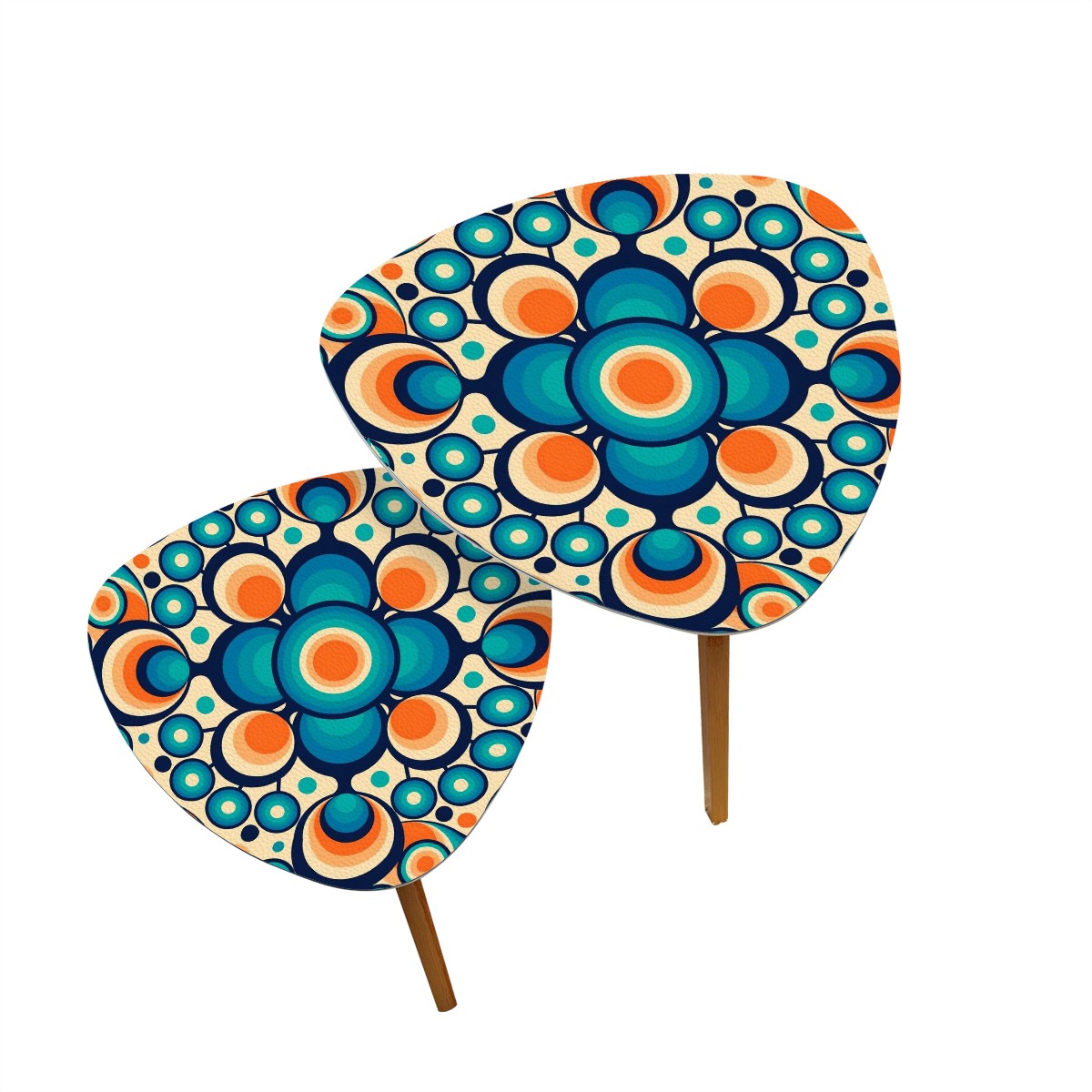 Groovy Mid Mod Nesting Tables, Blue, Orange Orbs Mod Table Set