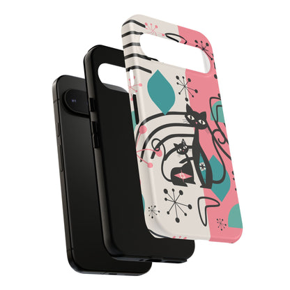 Mid Mod Atomic Cat Boomerang Starburst, Pink, Black Kitschy Stylish Cat Phone Case: Modern Design for Cat Lovers