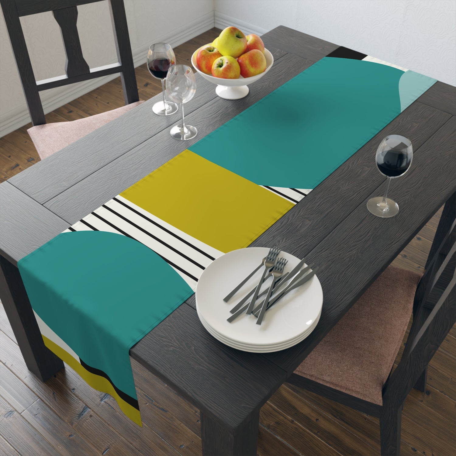 Mid Century Modern Retro MCM Design Abstract Table Runner Turquoise, Green, White, Black MCM Mid Modern Table Runner - Mid Century Modern Gal