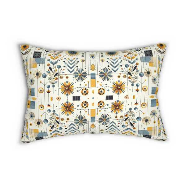 Modern Scandinavian Danish Norwegian Designed Floral Golden Yellow, Blue Mid Century Modern Lumbar Pillow