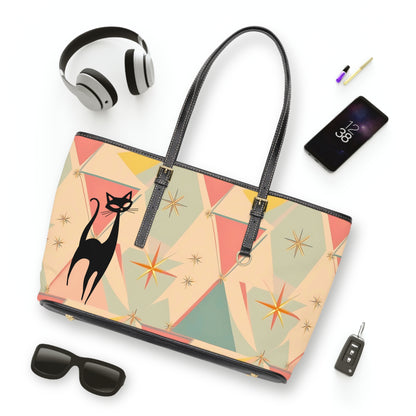 Atomic Cat Mid Century Modern Starburst Chic Cat Print Shoulder Bag - Stylish &amp; Playful Tote - Mid Century Modern Gal