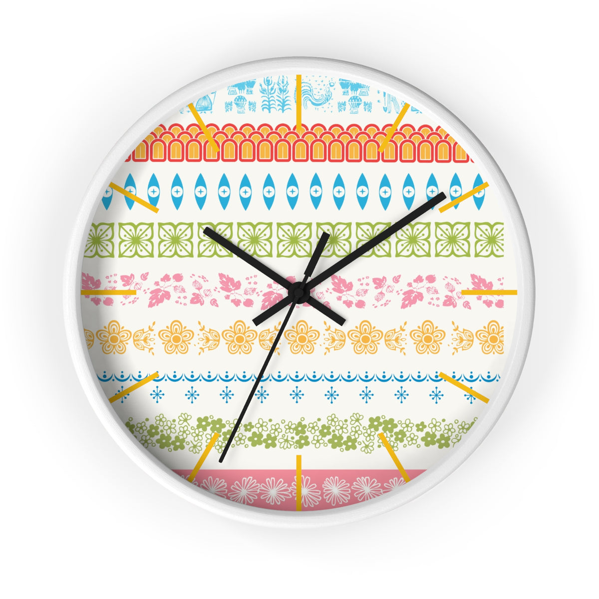 Pyrex Patterns Kitschy Retro Colorful Wall Clock - Decorative Timepiece for Home Decor - Mid Century Modern Gal