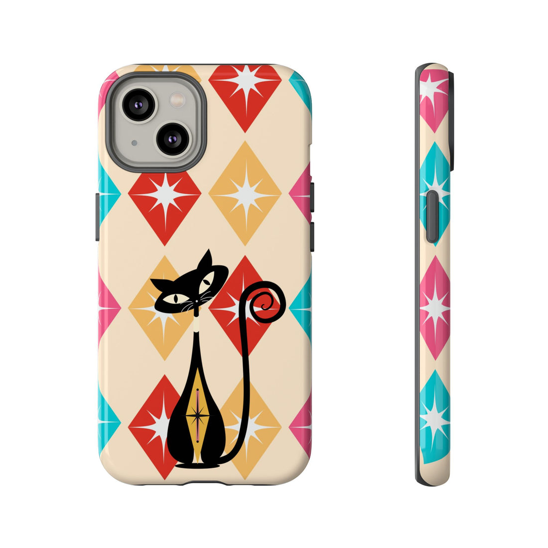 Mid Century Modern Atomic Cat, Atomic 50s Diamonds Retro Phone Tough Cases - Mid Century Modern Gal