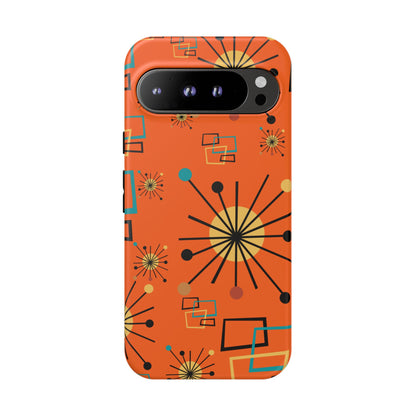 Mid Century Modern Sinatra Orange, Starburst, Geometric Funky Fun Tough Phone Case
