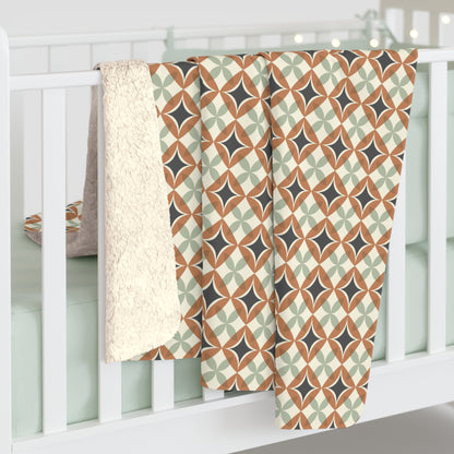 Mid Century Modern Interlocking Geometric, Terracotta Sage Charcoal Sherpa Fleece Blanket - Mid Century Modern Gal