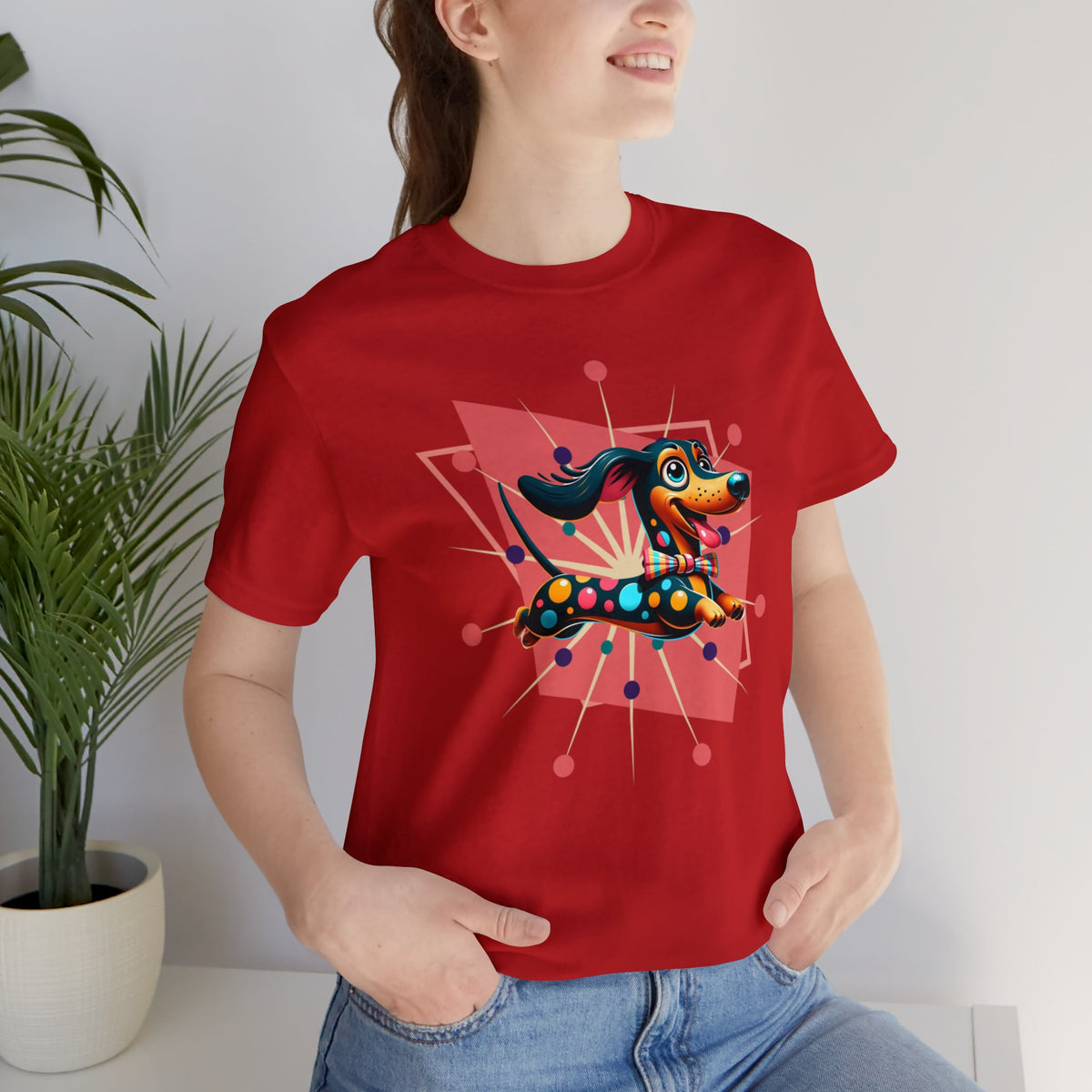 Dachsund Lover Comfy T-Shirt, Doxie Mom, Weiner Dog, Mid Century Mod Retro Designed For Cool Weiner Dog Mom - Mid Century Modern Gal