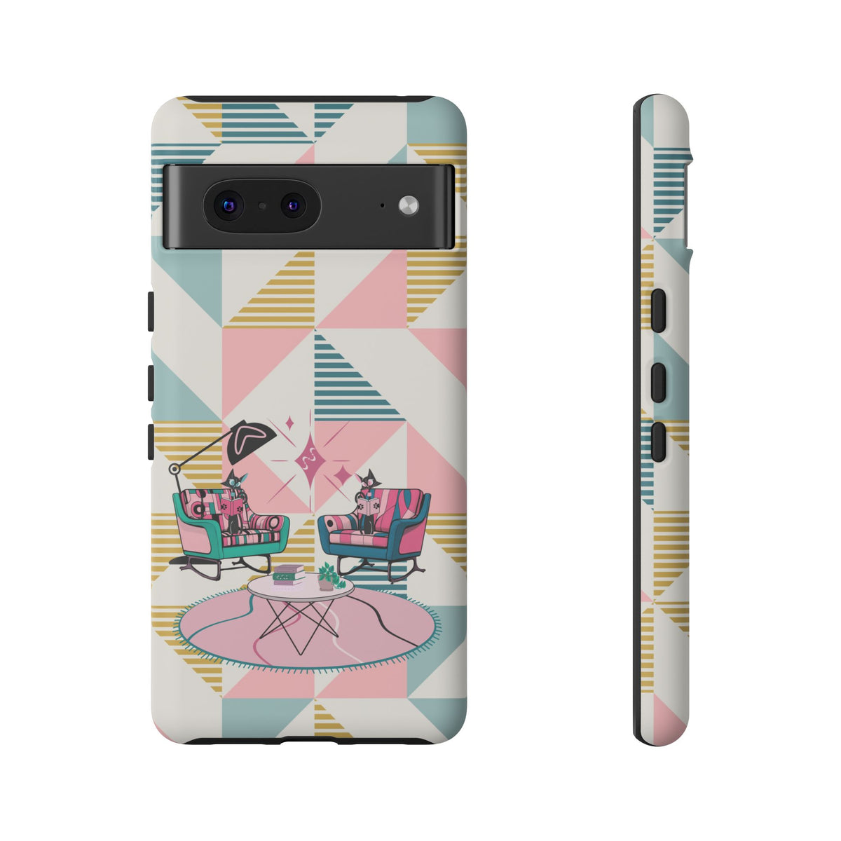 Atomic Cats Reading, Book Talk, Book Lover, Retro Chic Phone Case with Retro Vibe - Cozy Living Room Design