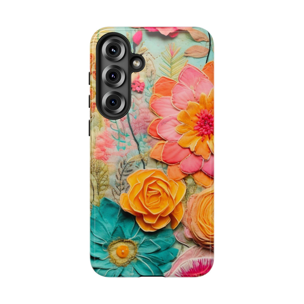 Boho Retro Floral Faux Pressed Flowers Smart Phone Tough Phone Cases