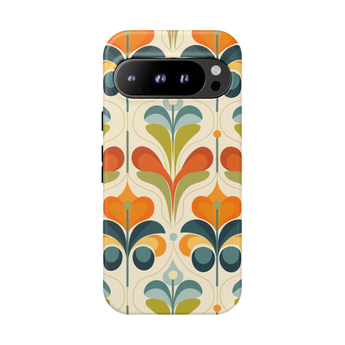 Mid Century Modern Scandinavian Floral, Orange Blue Green Tough Phone Case