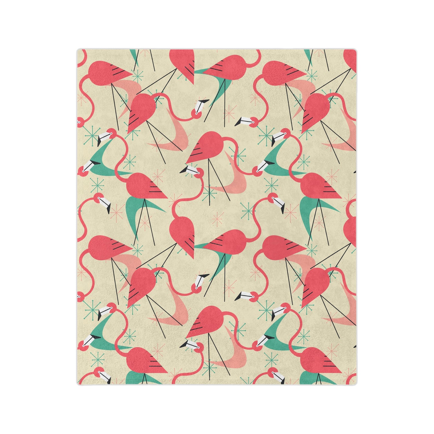 Palm Springs Mid Mod Tropical Flamingo Velveteen Blanket - Cozy Retro Kitsch Lightweight Throw - Mid Century Modern Gal