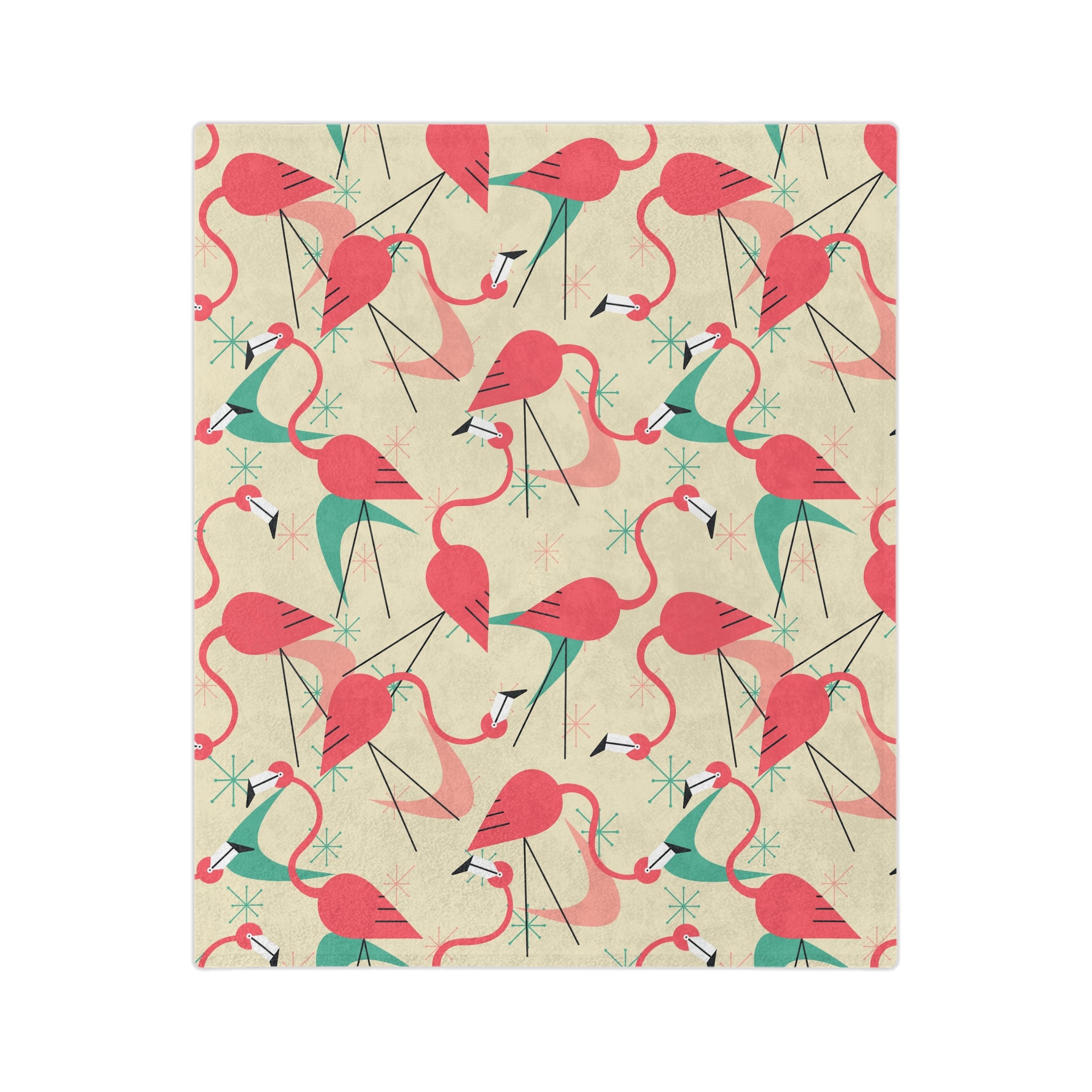 Palm Springs Mid Mod Tropical Flamingo Velveteen Blanket - Cozy Retro Kitsch Lightweight Throw - Mid Century Modern Gal