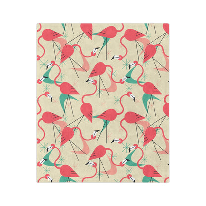 Palm Springs Mid Mod Tropical Flamingo Velveteen Blanket - Cozy Retro Kitsch Lightweight Throw - Mid Century Modern Gal