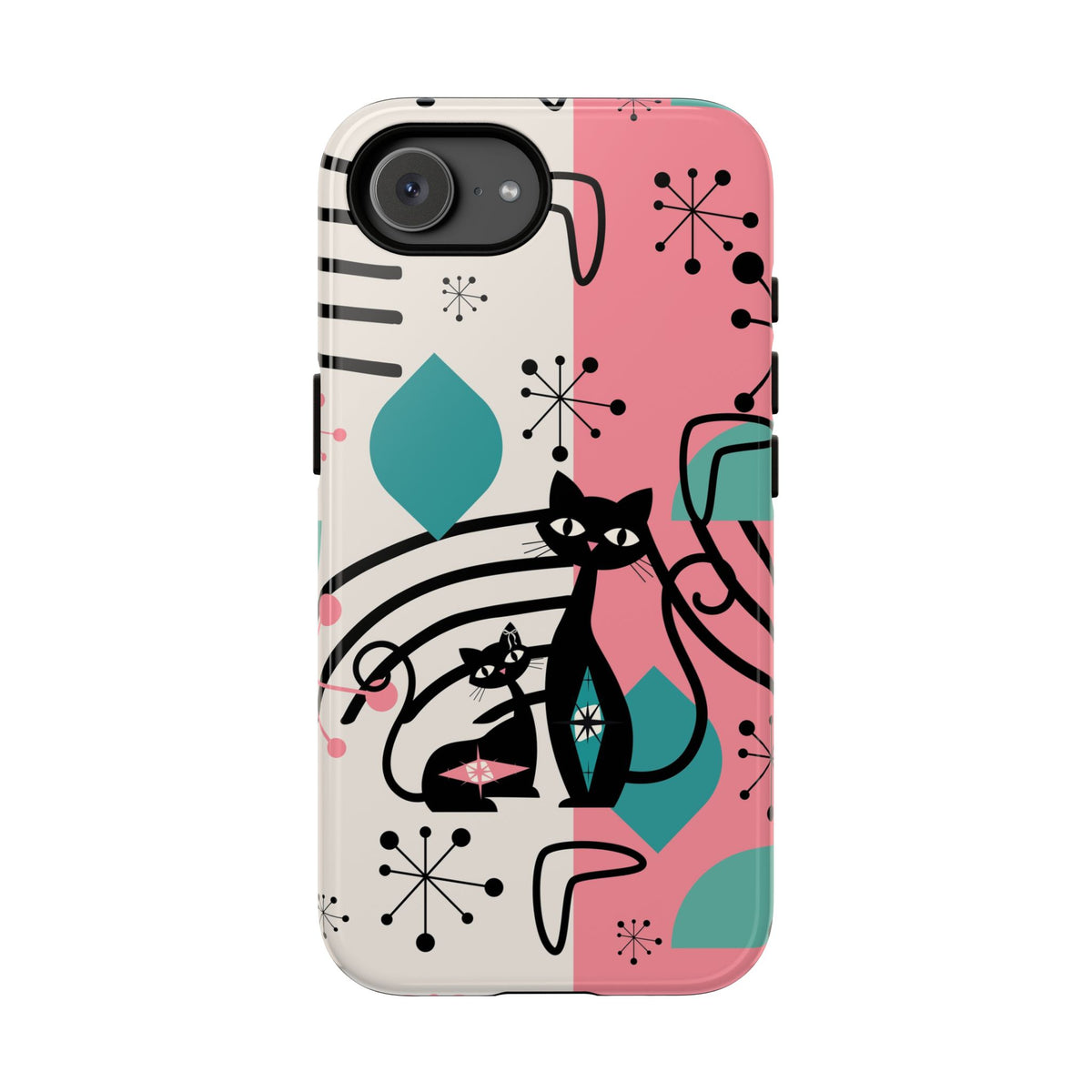 Mid Mod Atomic Cat Boomerang Starburst, Pink, Black Kitschy Stylish Cat Phone Case: Modern Design for Cat Lovers