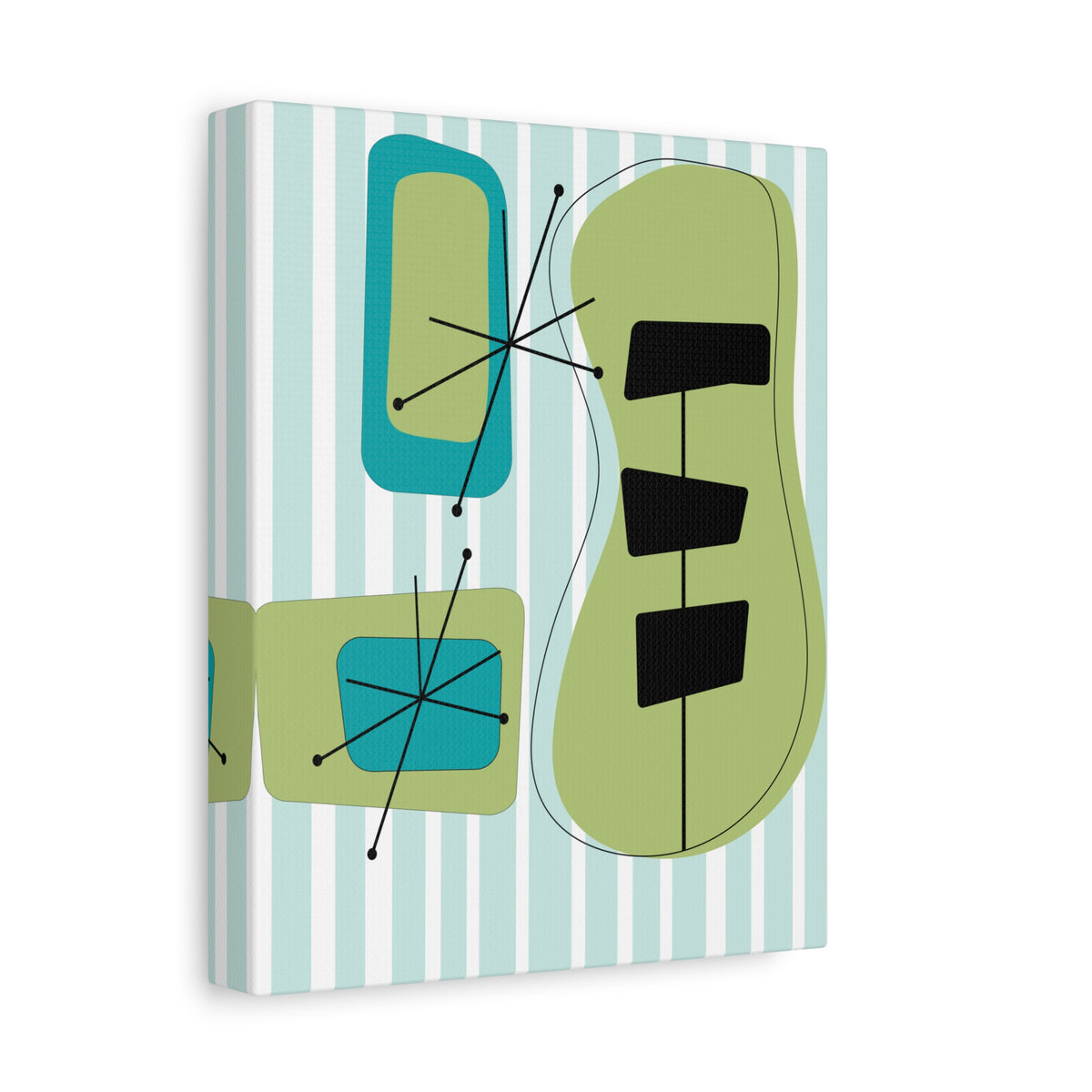 Mid Mod Atomic Age, Aqua Blue, Green, Black, Abstract, Geometric, Retro MCM Wall Canvas Art - Mid Century Modern Gal