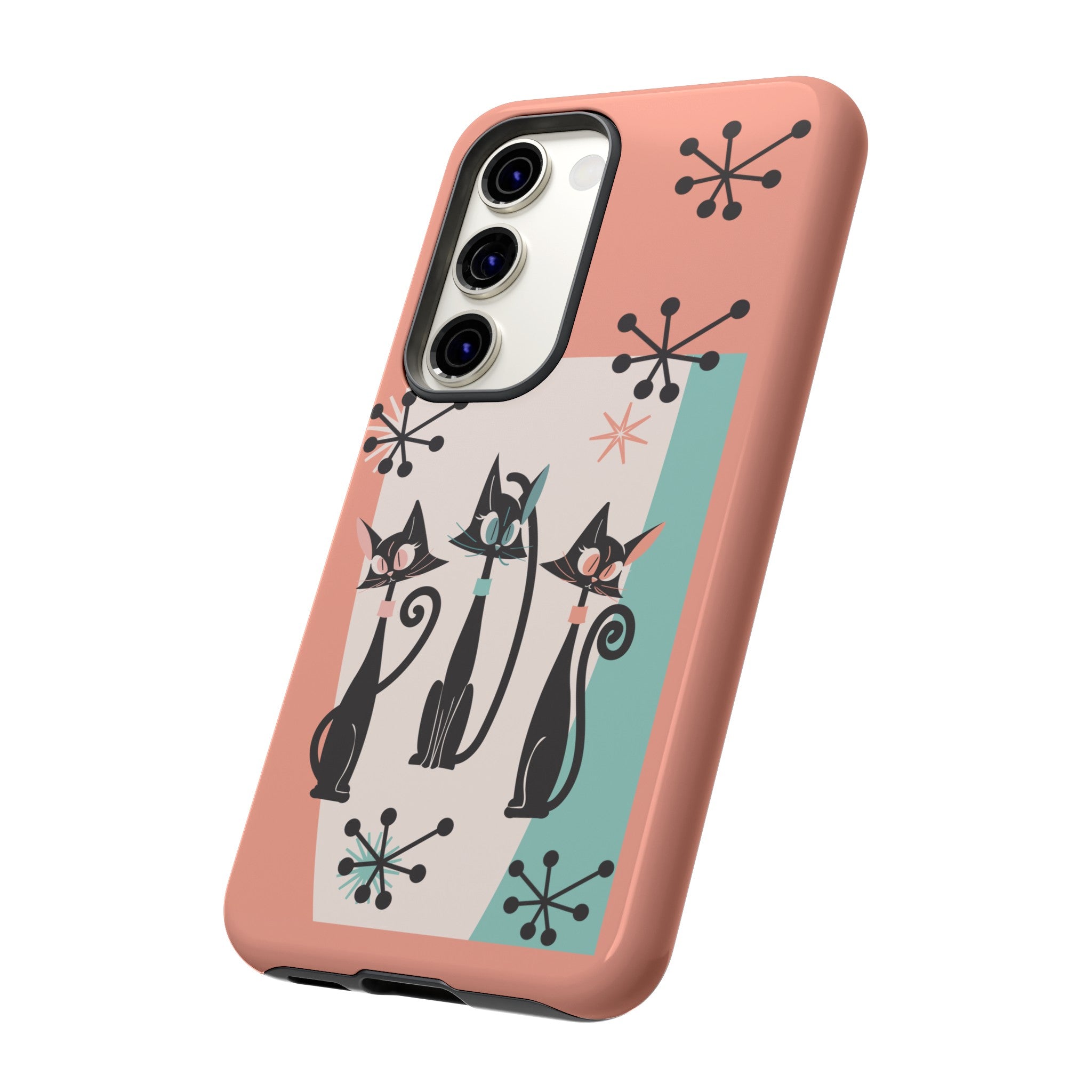 Atomic Cat Mid Mod Coral Aqua Blue Starburst Kitschy Fun Chic Samsung, Smart Phones Tough Cases