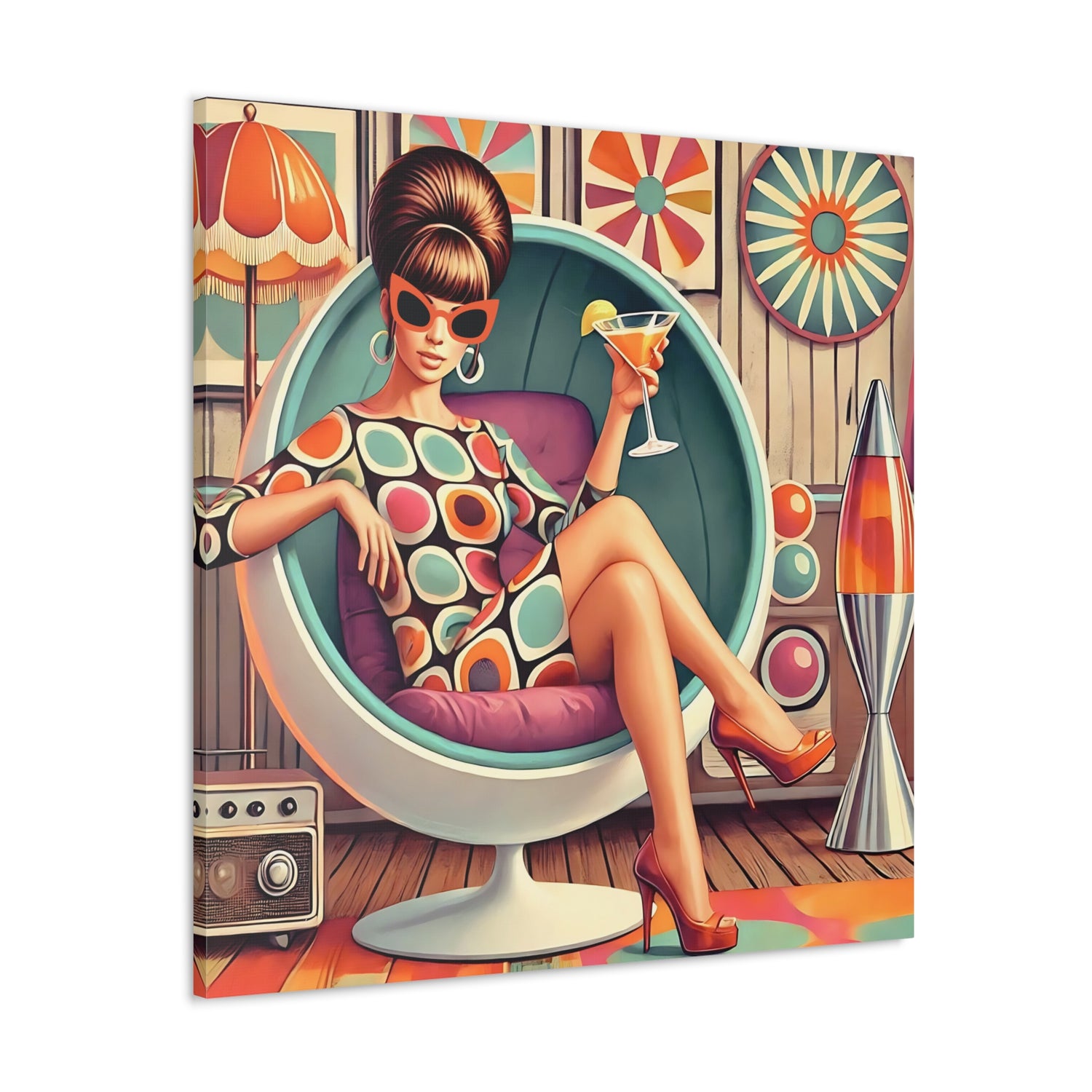 60s Mod Gal, Retro Chic Canvas Gallery Wrap - Vintage Lounge Art Print - Mid Century Modern Gal