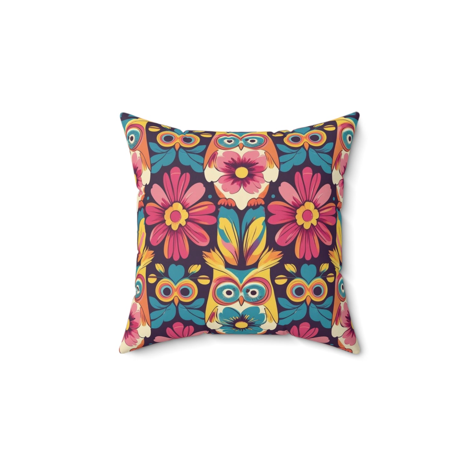 Retro Groovy Owl, Flower Power Kitschy Fall Pillow And Insert - Mid Century Modern Gal