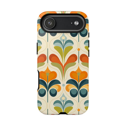 Mid Century Modern Scandinavian Floral, Orange Blue Green Tough Phone Case