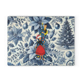 Christmas Toile, Blue White Kitschy Mod 50s Style Holiday Cheese Glass Cutting Board - Mid Century Modern Gal