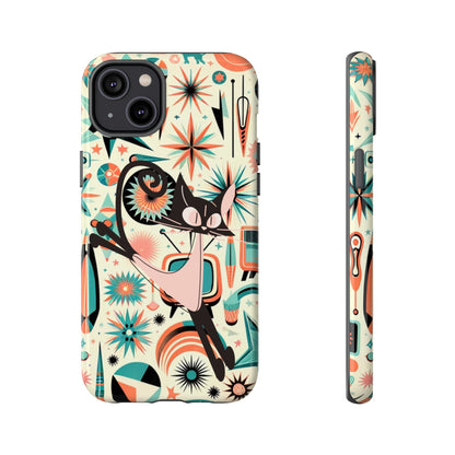 Atomic Kitty Boomerang Space Kitty Mid Century Modern Samsung, Smart Phone, Tough Cases