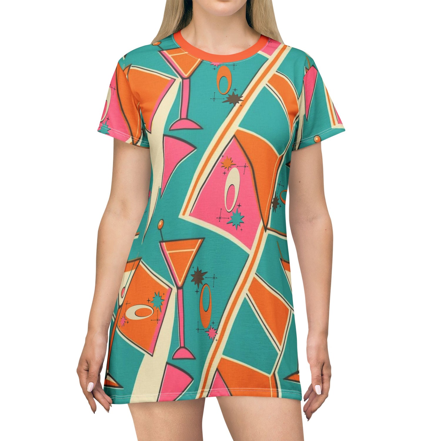 Retro Cocktail T-Shirt Dress - Fun Summer Retro Vibes 2XL Retro Cocktail T-Shirt Dress - Fun Summer Retro Vibes 2XL