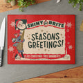 Shiny Brite 50s Mid Century Modern Kitschy Christmas Cheese Board, Holiday Entertaining Glass Cutting Board