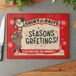 Shiny Brite 50s Mid Century Modern Kitschy Christmas Cheese Board, Holiday Entertaining Glass Cutting Board