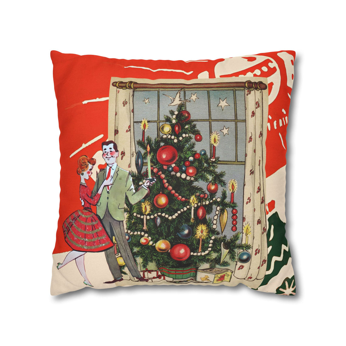 Vintage Kitschy Christmas 50s Couple, Mid Century Modern Holiday Pillow Cover - Mid Century Modern Gal