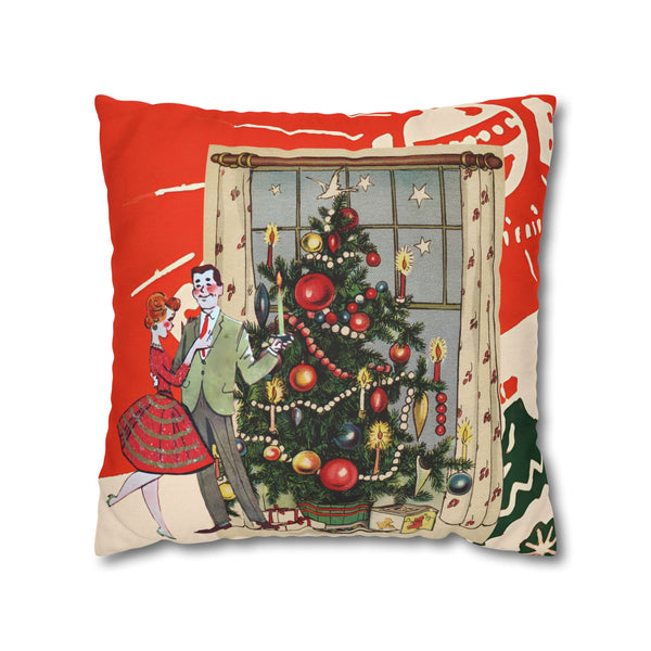 Vintage Kitschy Christmas 50s Couple, Mid Century Modern Holiday Pillow Cover
