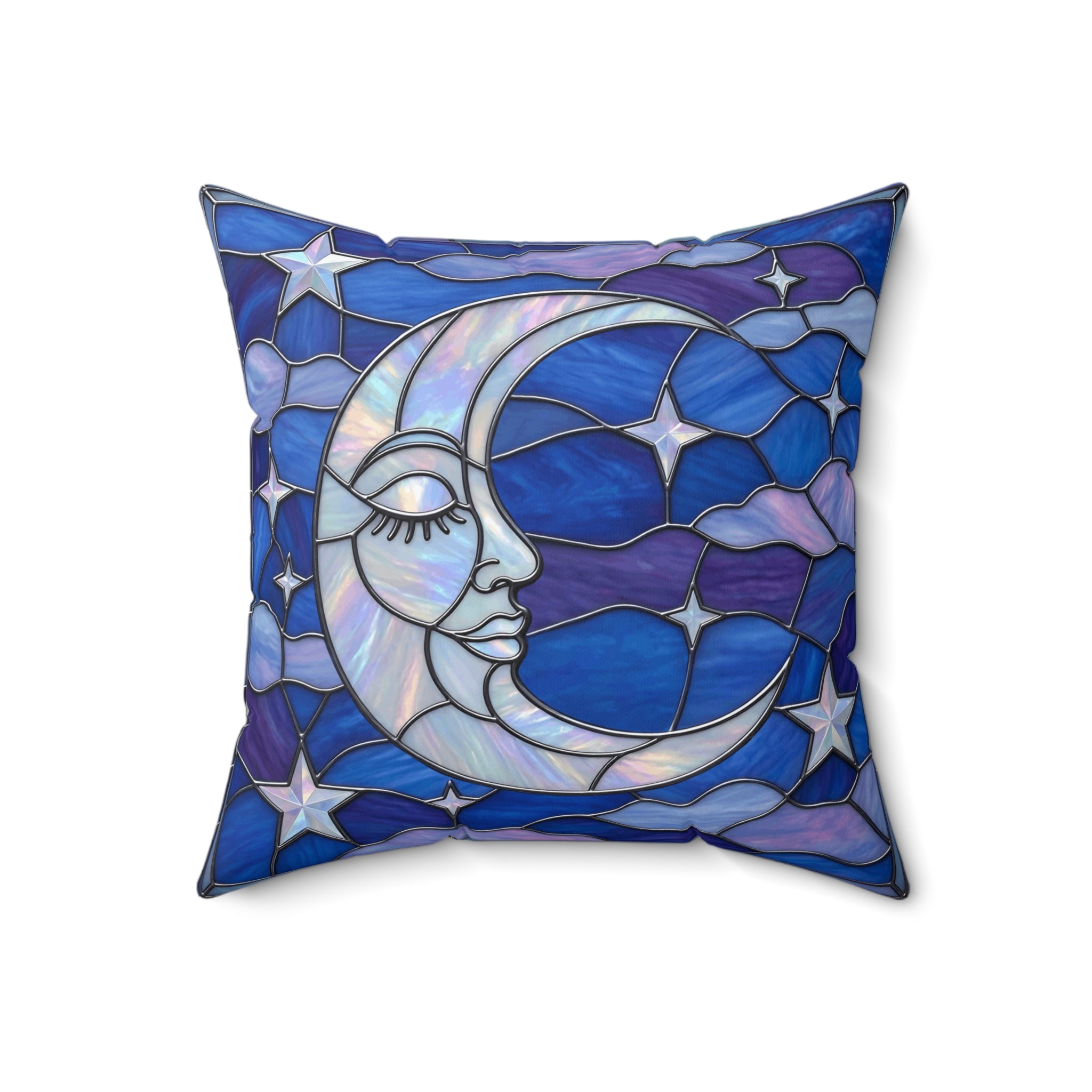 Halloween Stained Glass Style Night Sky Moon Stars Clouds Pillow Cover and Insert - Mid Century Modern Gal